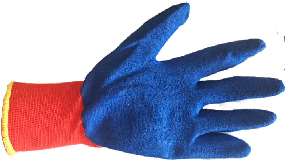 Manusi de protectie din latex + tricot, culoare albastru / rosu