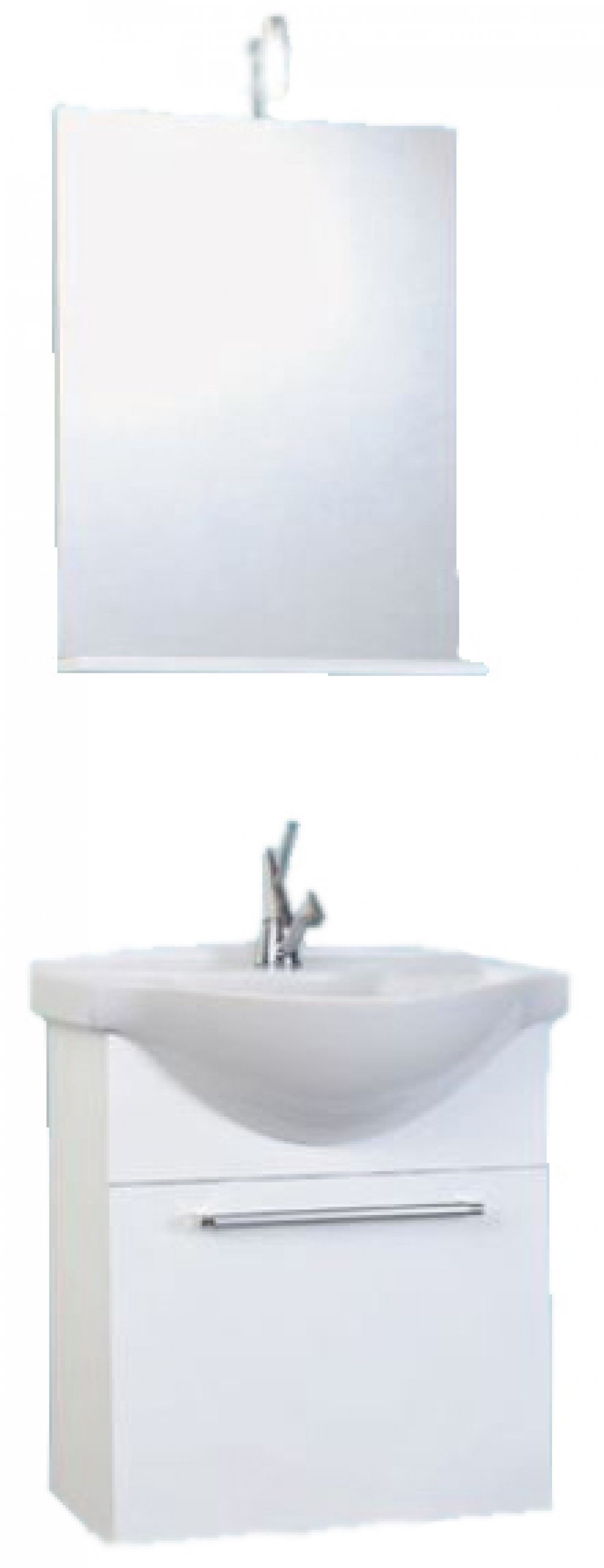 Mobilier baie Ginevra, alb suspendat 57 cm baza cu lavoar+oglinda cu polita si iluminare